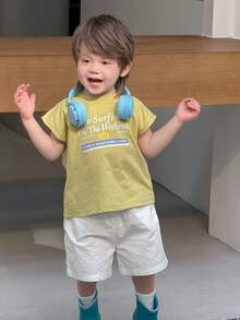 DAZY Toddler Boys' Round Neck English Letter Print Short Sleeve Top, Spring/Summer - Yellow - View 9