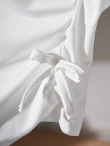 Tween Girls Asymmetric Shoulder T-Shirt - White. The Design And Side Ruching Create A Flattering Silhouette, Exposing The Shoulder And Neck Line While Cinching The Waist. The Asymmetrical Hem Also Subtly Enhances The Waist-To-Hip Ratio. This Basic Tee Can Be Easily Styled With Jeans Or Skirts For A Relaxed Yet Chic Look. - White - View 4