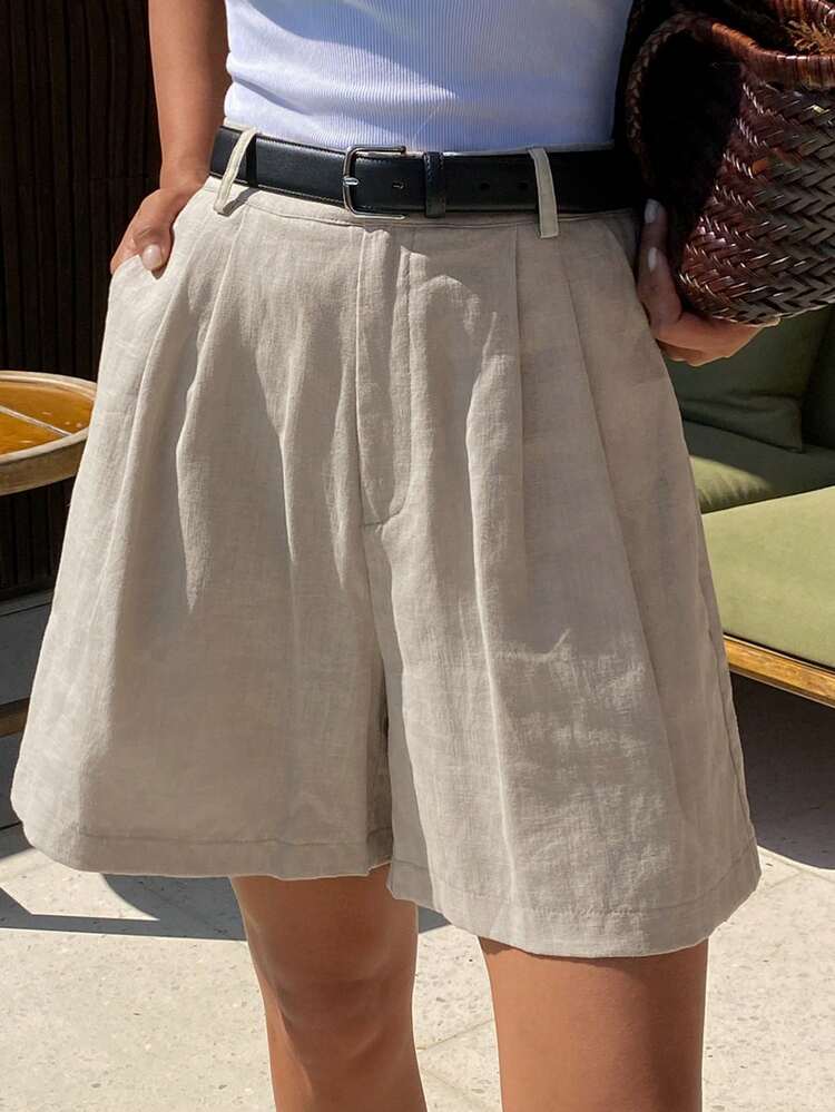 Women's Loose Linen Wide Leg Casual Shorts, Suitable For Spring/Summer