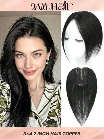 女士真人发发片，360°无刘海，遮盖稀疏发质，增加发量，适合细软发质，日常佩戴。