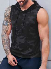 Manfinity Homme 男士抽绳连帽休闲百搭无袖上衣，适合日常穿着 - 黑色 - 查看 3