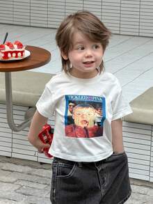 DAZY Toddler Boys' Cartoon Print Casual Round Neck Short Sleeve Top - White - View 4