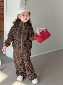 DAZY 2 st set med leopardmönster, tröja och lösa byxor för babyflickor, vår/höst - Brun - Visa 6
