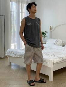 DAZY 男士字母印花背心短裤睡衣套装，夏季 - 彩色 - 查看 4