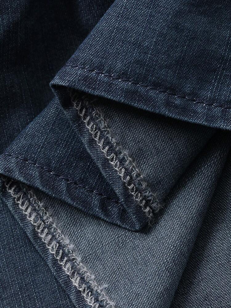 Women's Loose Cowgirl Style Round Neck Long Sleeve Drawstring Pleated Ruffle Hem Elegant Vintage Denim Blouse, Autumn/Winter