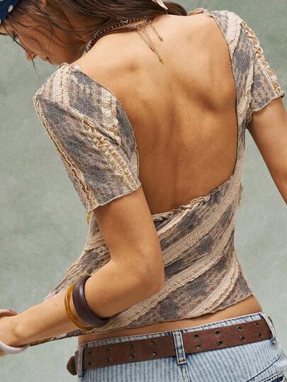 Bohemela Casual Knit Crew Neck Short Sleeve Floral Print T-Shirt For Women