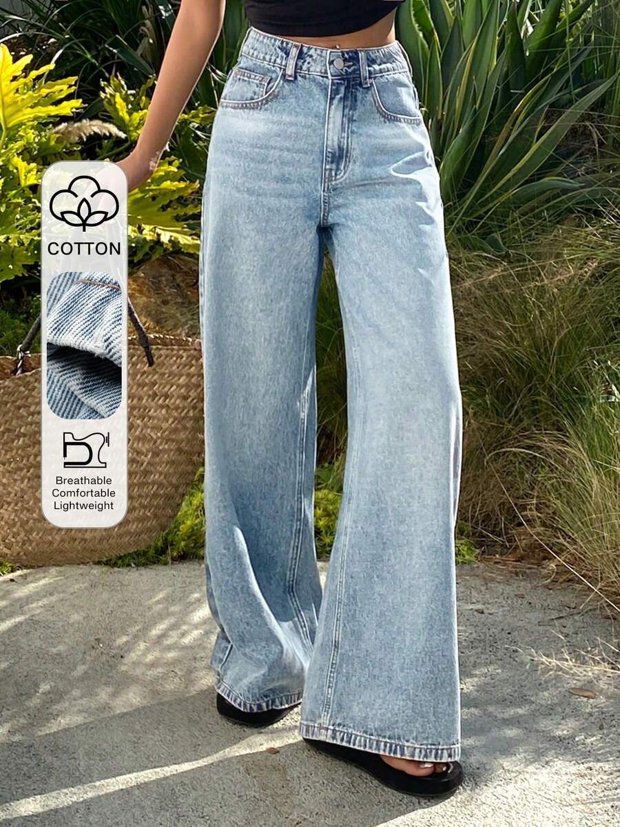 DAZY Women's Regular Waist Straight Leg Casual Jeans Y2k - Light Wash - View 1