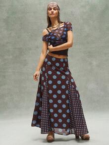 Bohemela Casual Woven Polka Dot Pattern Women Skirt