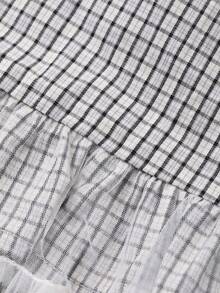 DAZY 女童格子拼接网纱长袖衬衫 - 灰色 - 查看 9