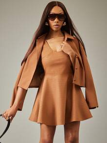 NYA SZN 连衣裙 溜冰裙 修身飘逸 动物纹印花 鳄鱼棕色仿皮 活动派对 特殊场合 婚礼 迷你裙装 女士 - 棕色 - 查看 1