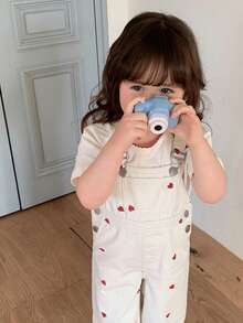 DAZY Infant/Toddler Girls' Heart Print Denim Bib Jumpsuit, Korean Style - White - View 4