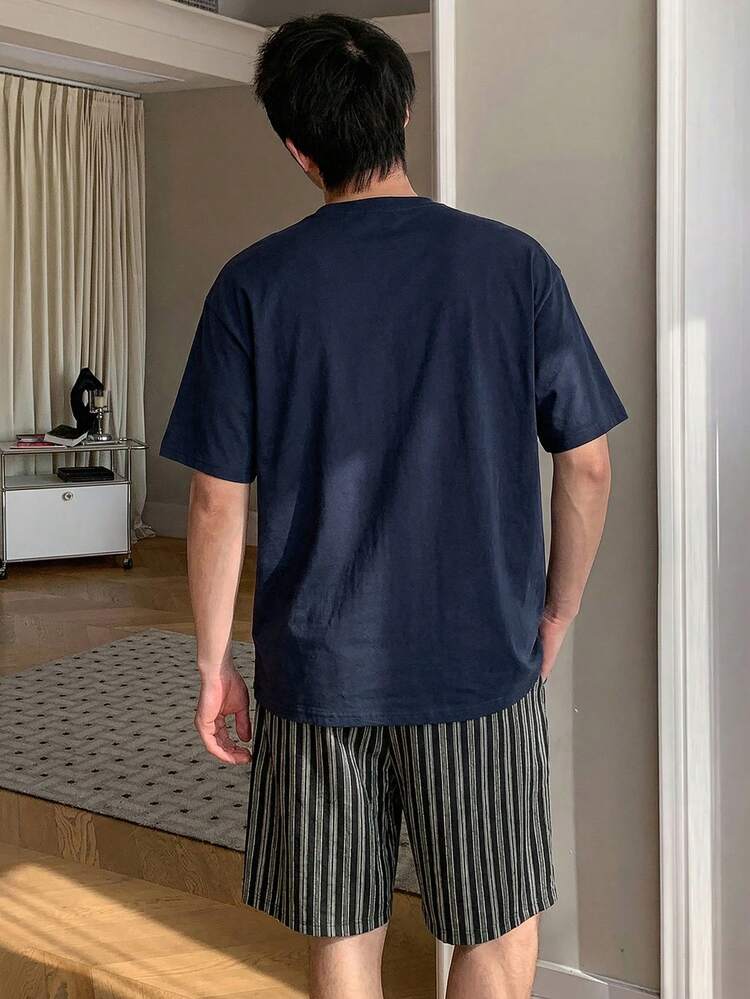 Men's Summer Letter Print Short Sleeve T-Shirt And Shorts Pajama Set