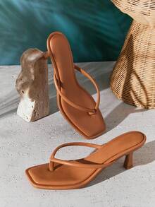 SHUZIA #MinimalistChic Women's Faux Leather Tan Rolled-Edge Strap Square Toe Low-Heel Flip-Flop Sandals – Clean,Refined, Elegant & Comfortable - Maroon - View 5