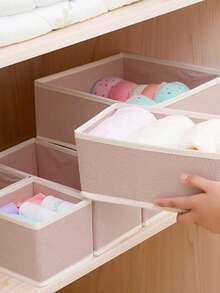 1/3/6/9/12 Packs Foldable Cloth Storage Box Closet Dresser Drawer Organizer Fabric Baskets Bins Containers Divider For Clothes Underwear Bras Socks Lingerie Clothing - Pink - View 3