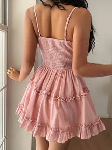 Sunnyshic 优雅女士吊带连衣裙，镂空设计，采用有机棉面料 - 粉色 - 查看 2