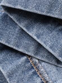 FRIFUL 女士休闲水洗纽扣贴袋宽松牛仔衬衫，夏季 - 藍色 - 查看 8