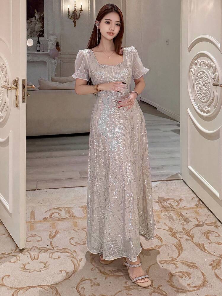High-End Luxury Sequin Embellished Long Evening Dress, Elegant Formal Gown For Hosting Parties Sparkly Dress Maxi Dress Sundress