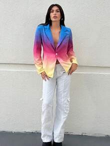 SHEIN Privé 漸層單釦西裝外套 - 彩色 - 查看 4