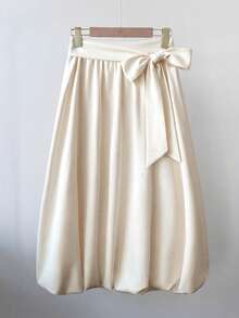 GlowEve High Waist Bowknot Tie Loose Long Floral Skirt, Flowy Fabric - Apricot - View 5