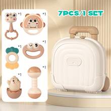 MINKOJA - SELECTS 7合1婴儿玩具套装，包括响铃玩具、抓握玩具、行李箱玩具、运动玩具，适合复活节、复活节礼物、儿童节、婴儿用品、婴儿玩具、婴儿感官玩具、婴儿摇铃和毛绒圈 - 彩色 - 查看 6