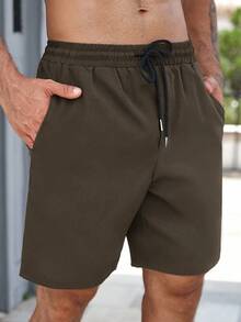 VIVINTIMO Quần short nam dáng casual, màu trơn, cạp chun có dây rút, túi xéo. - Màu xám đen - Xem 4