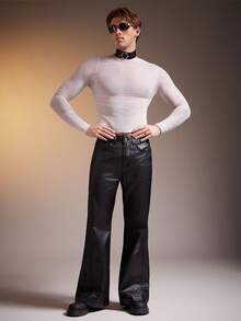 FeverCity Men's Sheer Long Sleeve Slim Fit T-Shirt - White - View 3