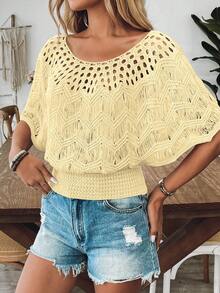 New European & American Style Casual Slim Fit Knitted Pullover Sweater For Women, Fashion Knit Top - Light Yellow - View 3