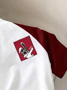 Manfinity Joysei Men's Casual Funny Rabbit Faux Pocket Print Raglan Sleeve T-Shirt, Red - Red and White - View 2