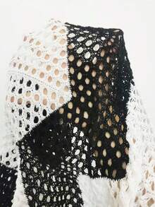 Swim Vcay Đầm dệt kim khoét lỗ phối màu tương phản dành cho nữ cỡ lớn, thích hợp cho kỳ nghỉ hè. - Đen và trắng - Xem 4