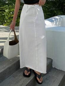 DAZY 女士抽绳系腰超长休闲牛仔裙