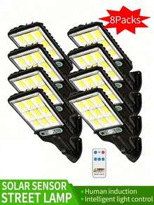 1/2/4/6/8 piezas Luces solares exteriores de alta luminosidad, luces solares para senderos con sensor de movimiento, luces de LED, 3 modos de iluminación, adecuadas para hotel, porche, jardín, patio, cerca, patio y talla grande - Blanco - Ver 1