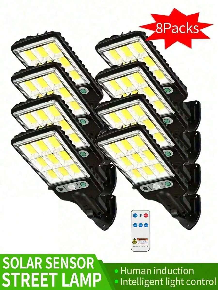 1/2/4/6/8 piezas Luces solares exteriores de alta luminosidad, luces solares para senderos con sensor de movimiento, luces de LED, 3 modos de iluminación, adecuadas para hotel, porche, jardín, patio, cerca, patio y talla grande - Blanco - Ver 1