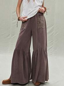 SoleilVie 女士做旧豹纹拼接喇叭裤 - 棕色 - 查看 1