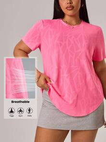 Rhythm Era 女士极简图案圆领短袖T恤 - 玫紅色 - 查看 1