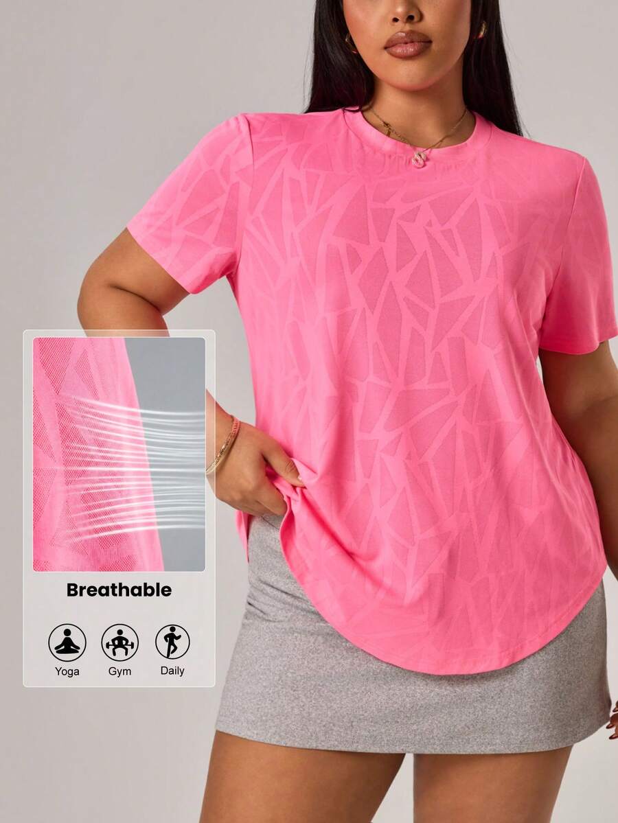 Rhythm Era 女士极简图案圆领短袖T恤 - 玫紅色 - 查看 1