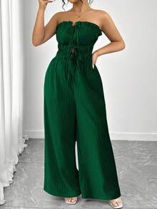 Elenzga Damen Große Größen Lässig/Business gestreifter Jumpsuit mit Schleife, Frühling/Sommer - Verschiedenfarbig - Übersicht 4