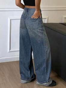 DAZY Women's Retro Loose Straight Leg Jeans With Pockets, Casual Street Style Cowboy Pants For Autumn/Winter Y2k