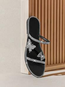 SHUZIA #UrbanShine Women's Crystal Butterfly Multi-Strap Black Sandals – Luxe, Modern & Statement-Making - Black - View 8