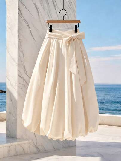 GlowEve 高腰蝴蝶结系带宽松长款碎花裙，飘逸面料