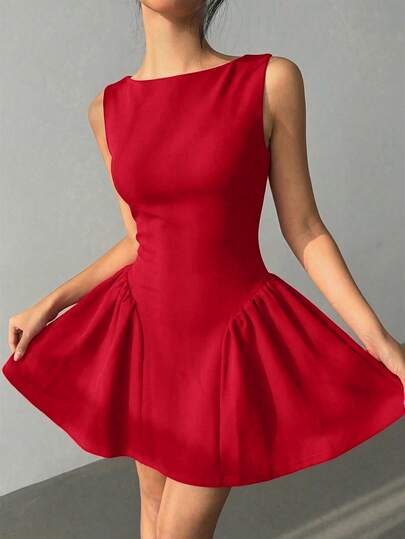 Aloruh Elegant miniklänning med enfärgad rygglös design för kvinnor för dejter och fester