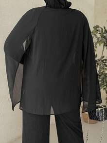Dazy Plus Pearl Decor Chiffon Long Sleeve Black Blouse For Party - Black - View 5