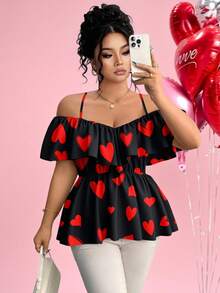 Elenzga Áo kiểu dáng chữ A trễ vai thanh lịch, viền bèo nhún, cỡ lớn, thích hợp cho mùa xuân/hè. - màu đen - Xem 4