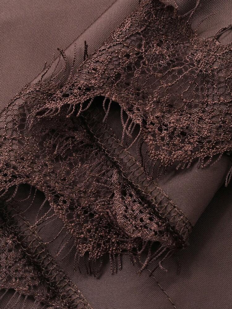 Lace Patchwork Spaghetti Strap Asymmetric Hem Bodycon Nightgown For Women