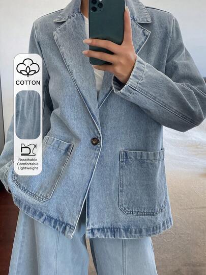 DAZY 女士翻领宽松都市休闲西装外套和牛仔外套