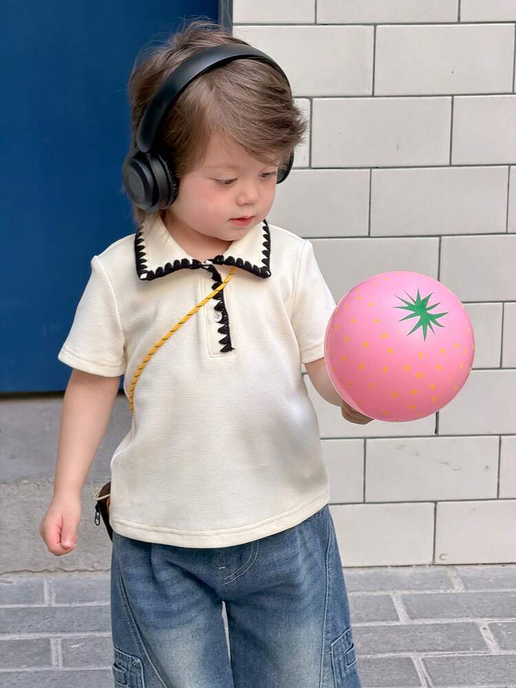 Toddler Boys' Contrast Collar Short Sleeve Casual Top, Summer