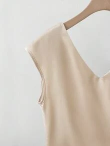 GlowEve New V-Neck Single Side Ruched Drop Shoulder Sleeveless Casual Sexy Blouse For Women, Spring/Summer - Apricot - View 6