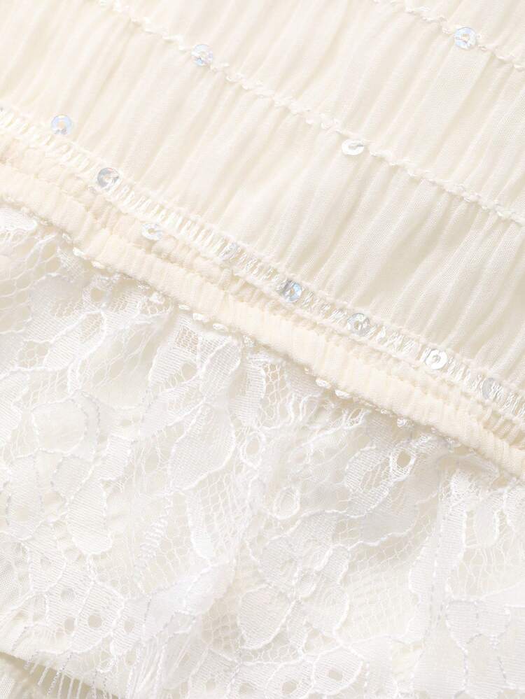 Women's Romantic Lace Trim Long Sleeve Midi Dress Sundress