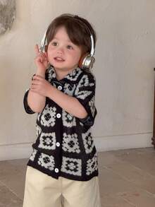 DAZY 男童格子花卉印花休闲Polo衫，夏季