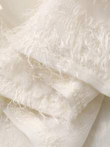 FRIFUL Blusa holgada con cuello redondo, parche de encaje, puños con volantes, lazo en la cintura y bajo con volantes - Albaricoque - Ver 3