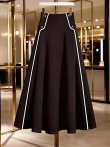 GlowEve CURVE Regalyn 大码撞色滚边休闲时尚半身裙 - 咖啡棕 - 查看 3